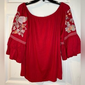 Altar'd State Red Floral Embroidered Blouse